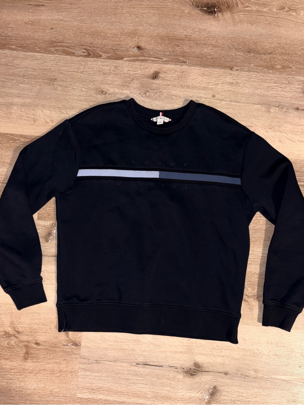 Tommy Hilfiger Crewneck with Navy and Light Gray Chest Stripes